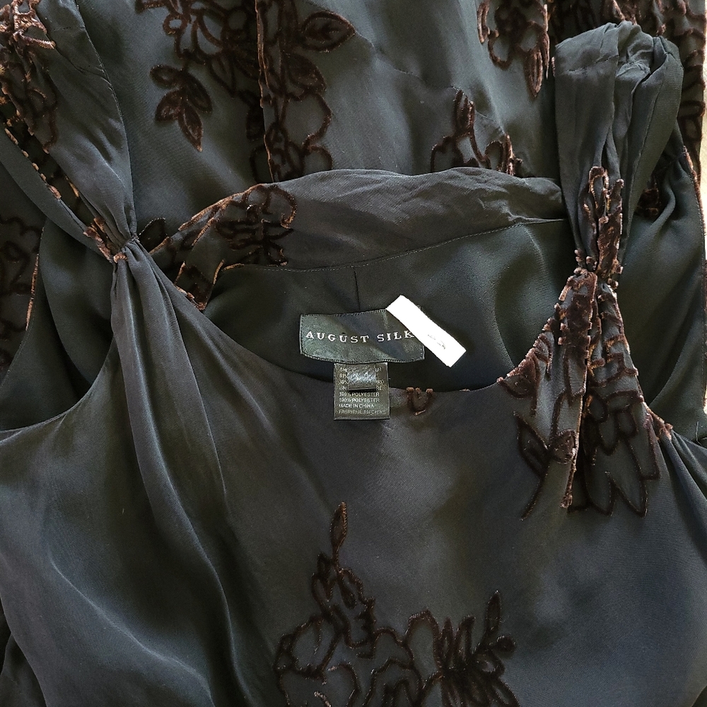 Vintage Y2K Silk Romantic Dark Floral Velvet Burnout Midi Dress - Picture 3 of 11